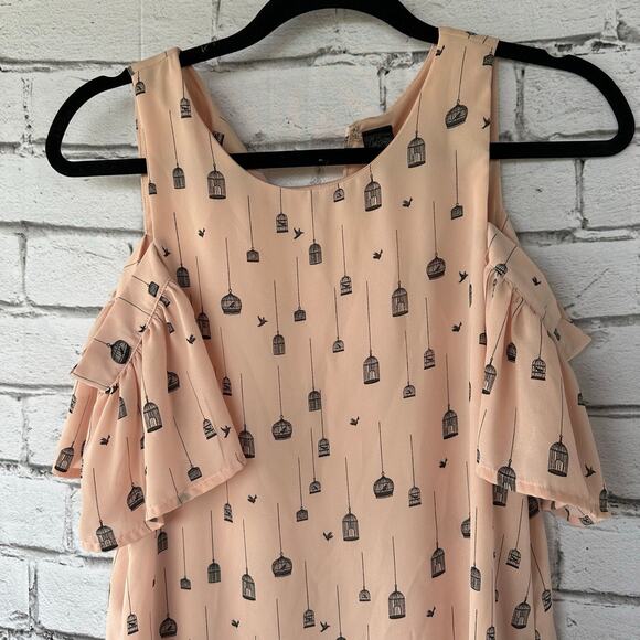 Preowned Flawed Gem  City Streets Birdcage Cold Shoulder Dress Pink Black Size 4 - Picture 3 of 9
